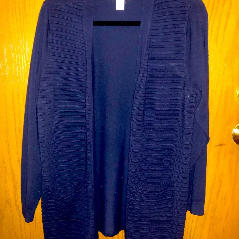 Christopher & Banks Navy Ribbed Cardigan - Picture 1 of 8